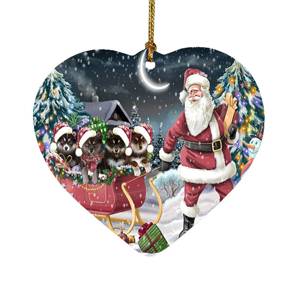 Christmas Santa Sled Finnish Lapphund Dogs Heart Christmas Ornament HPORA59200