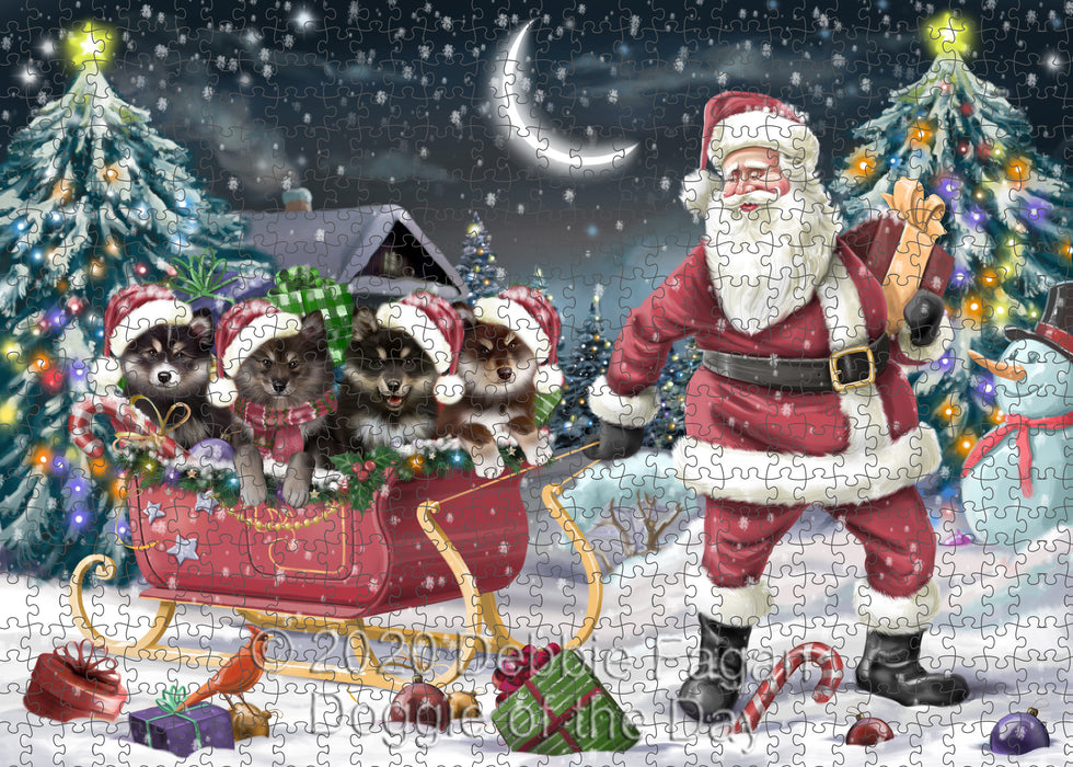 Christmas Santa Sled Finnish Lapphund Dogs Portrait Jigsaw Puzzle for Adults Animal Interlocking Puzzle Game Unique Gift for Dog Lover's with Metal Tin Box