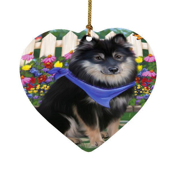 Spring Floral Finnish Lapphund Dog Heart Christmas Ornament HPORA59300