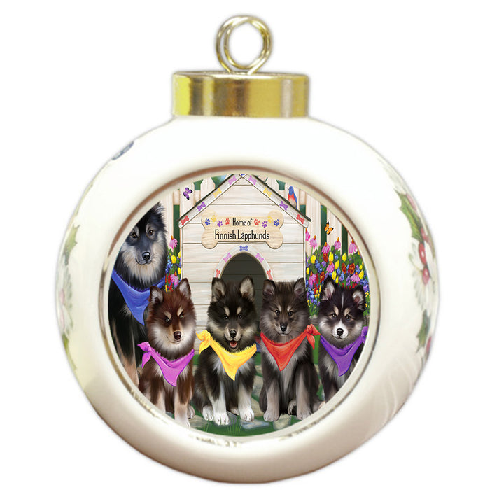 Spring Dog House Finnish Lapphund Dogs Round Ball Christmas Ornament Pet Decorative Hanging Ornaments for Christmas X-mas Tree Decorations - 3" Round Ceramic Ornament