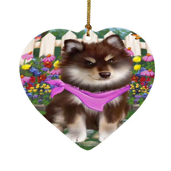 Spring Floral Finnish Lapphund Dog Heart Christmas Ornament HPORA59301