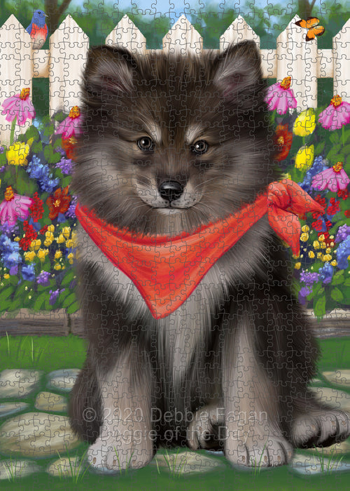 Spring Floral Finnish Lapphund Dog Portrait Jigsaw Puzzle for Adults Animal Interlocking Puzzle Game Unique Gift for Dog Lover's with Metal Tin Box PZL779