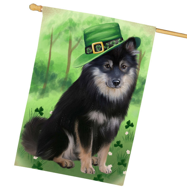 St. Patrick's Day Finnish Lapphund Dog House Flag Outdoor Decorative Double Sided Pet Portrait Weather Resistant Premium Quality Animal Printed Home Decorative Flags 100% Polyester FLG69726