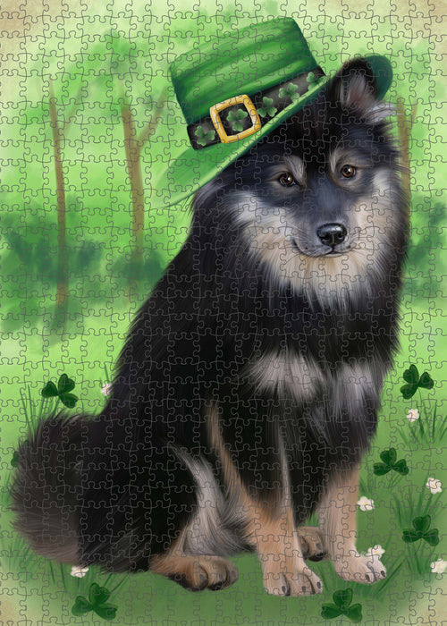 St. Patrick's Day Finnish Lapphund Dog Portrait Jigsaw Puzzle for Adults Animal Interlocking Puzzle Game Unique Gift for Dog Lover's with Metal Tin Box PZL1033