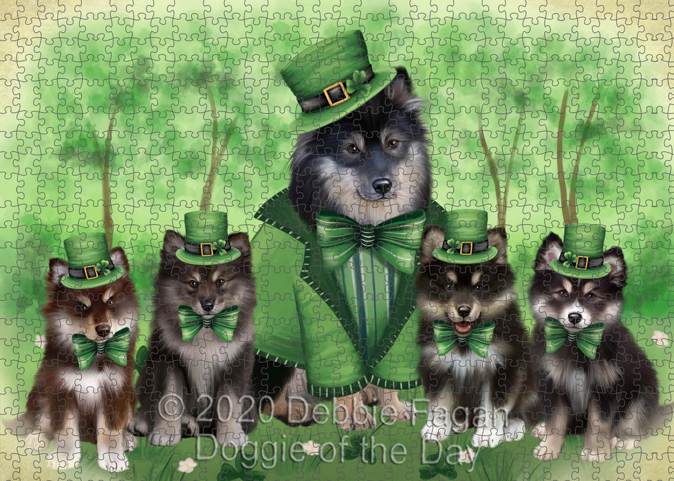 St. Patrick's Day Family Finnish Lapphund Dogs Portrait Jigsaw Puzzle for Adults Animal Interlocking Puzzle Game Unique Gift for Dog Lover's with Metal Tin Box
