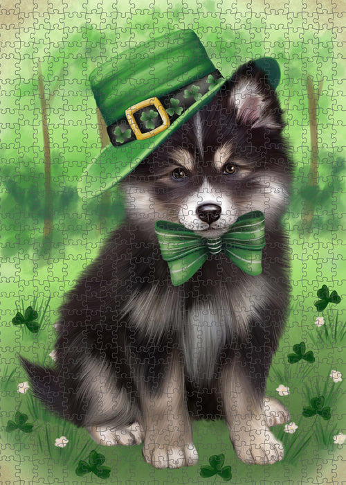 St. Patrick's Day Finnish Lapphund Dog Portrait Jigsaw Puzzle for Adults Animal Interlocking Puzzle Game Unique Gift for Dog Lover's with Metal Tin Box PZL1034