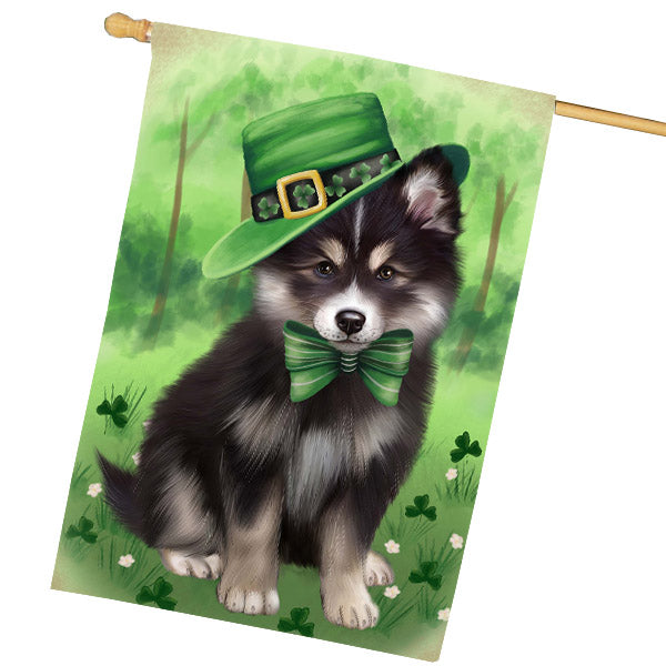 St. Patrick's Day Finnish Lapphund Dog House Flag Outdoor Decorative Double Sided Pet Portrait Weather Resistant Premium Quality Animal Printed Home Decorative Flags 100% Polyester FLG69727