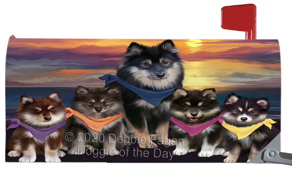Family Sunset Portrait Finnish Lapphund Dogs Magnetic Mailbox Cover Both Sides Pet Theme Printed Decorative Letter Box Wrap Case Postbox Thick Magnetic Vinyl Material