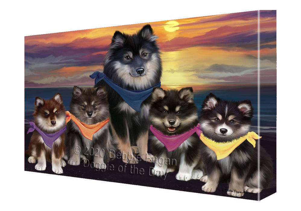 Family Sunset Portrait Finnish Lapphund Dogs Canvas Wall Art - Premium Quality Ready to Hang Room Decor Wall Art Canvas - Unique Animal Printed Digital Painting for Decoration