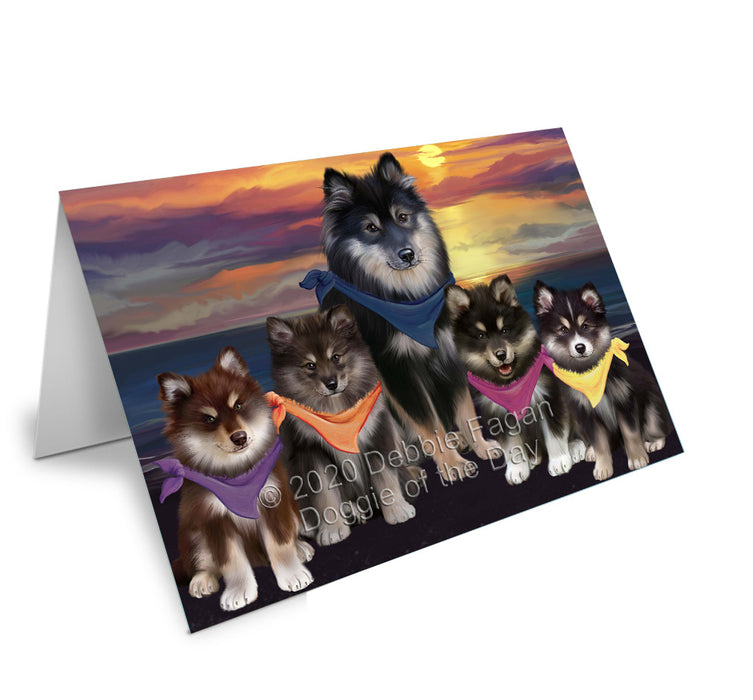 Family Sunset Portrait Finnish Lapphund Dogs Handmade Artwork Assorted Pets Greeting Cards and Note Cards with Envelopes for All Occasions and Holiday Seasons