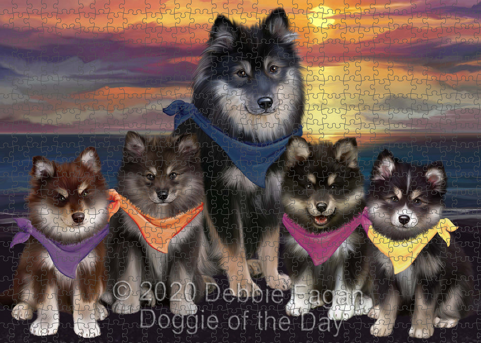 Family Sunset Portrait Finnish Lapphund Dogs Portrait Jigsaw Puzzle for Adults Animal Interlocking Puzzle Game Unique Gift for Dog Lover's with Metal Tin Box