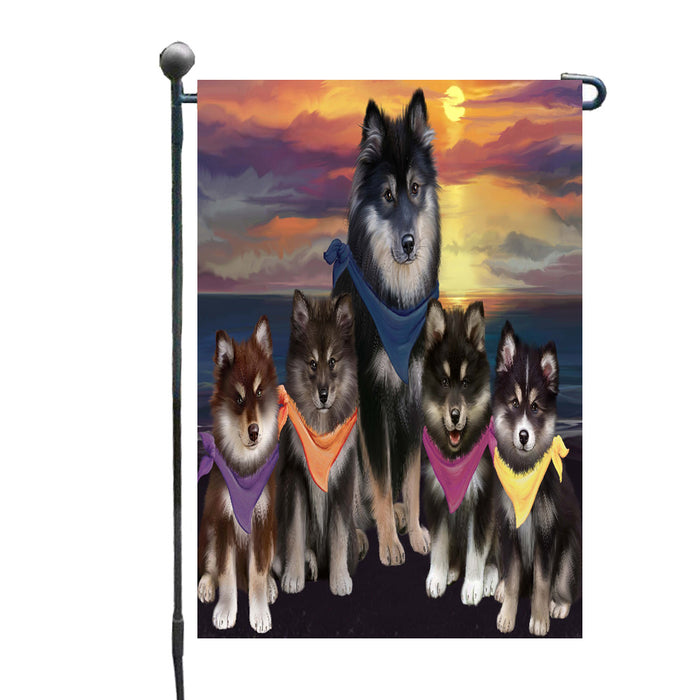 Family Sunset Portrait Finnish Lapphund Dogs Garden Flags Outdoor Decor for Homes and Gardens Double Sided Garden Yard Spring Decorative Vertical Home Flags Garden Porch Lawn Flag for Decorations