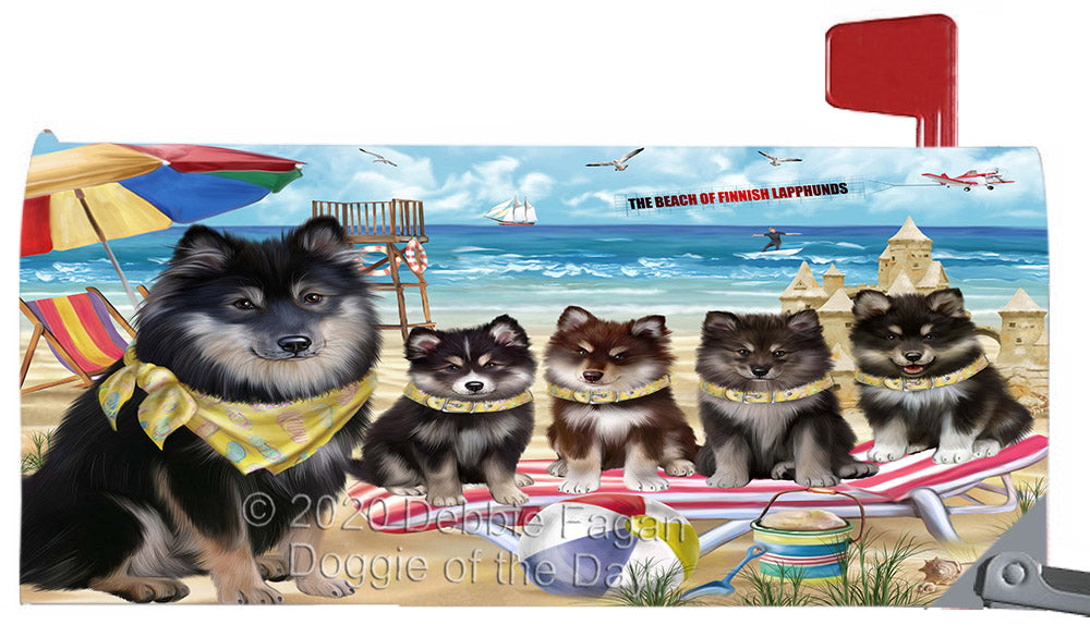 Pet Friendly Beach Finnish Lapphund Dogs Magnetic Mailbox Cover Both Sides Pet Theme Printed Decorative Letter Box Wrap Case Postbox Thick Magnetic Vinyl Material