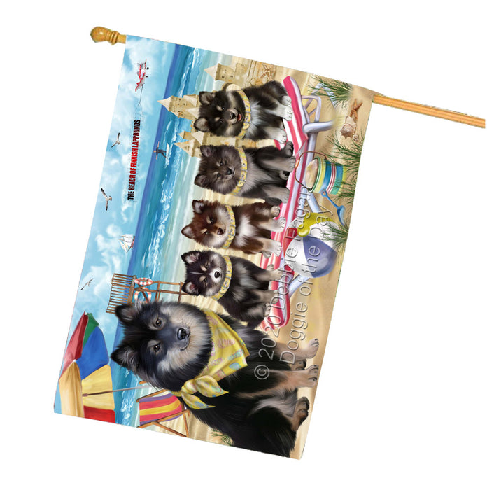 Pet Friendly Beach Finnish Lapphund Dogs House Flag Outdoor Decorative Double Sided Pet Portrait Weather Resistant Premium Quality Animal Printed Home Decorative Flags 100% Polyester