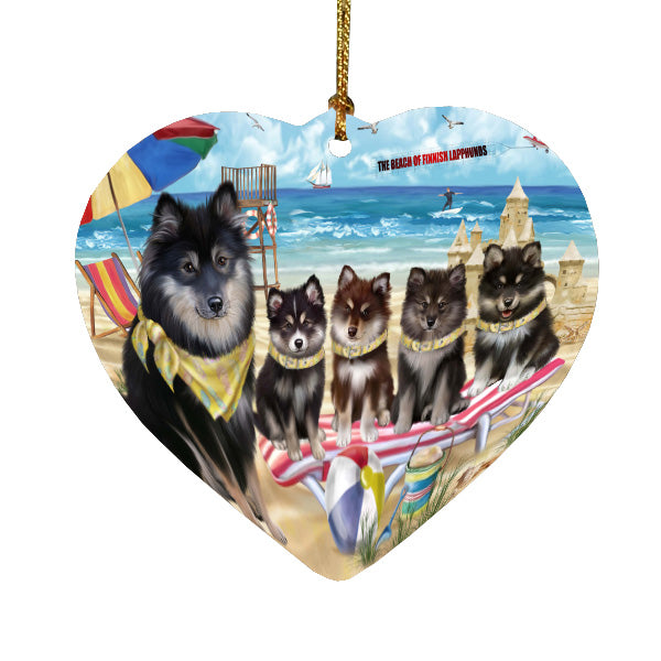 Pet Friendly Beach Finnish Lapphund Dogs Heart Christmas Ornament HPORA58857