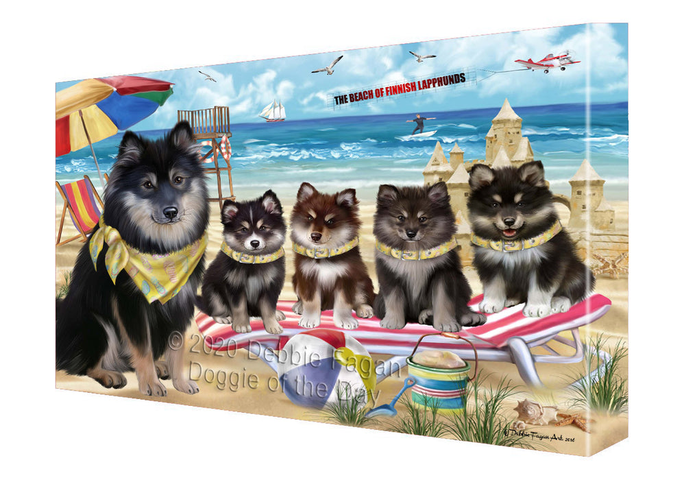 Pet Friendly Beach Finnish Lapphund Dogs Canvas Wall Art - Premium Quality Ready to Hang Room Decor Wall Art Canvas - Unique Animal Printed Digital Painting for Decoration
