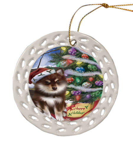 Christmas Tree and Presents Finnish Lapphund Dog Doily Ornament DPOR58730