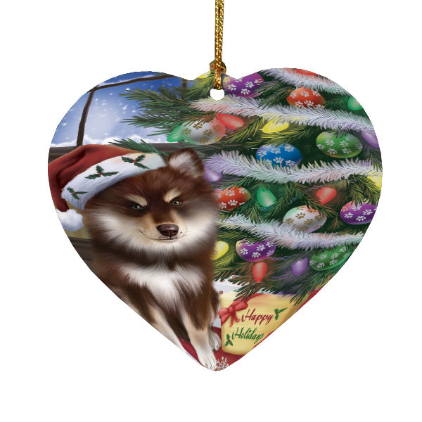 Christmas Tree and Presents Finnish Lapphund Dog Heart Christmas Ornament HPORA59079