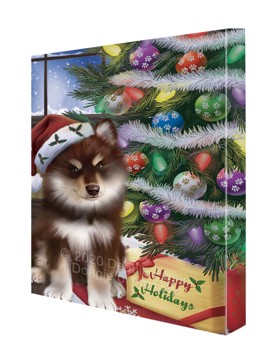 Christmas Tree and Presents Finnish Lapphund Dog Canvas Wall Art - Premium Quality Ready to Hang Room Decor Wall Art Canvas - Unique Animal Printed Digital Painting for Decoration CVS332