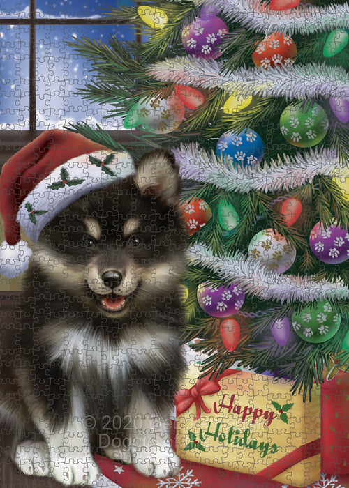 Christmas Tree and Presents Finnish Lapphund Dog Portrait Jigsaw Puzzle for Adults Animal Interlocking Puzzle Game Unique Gift for Dog Lover's with Metal Tin Box PZL628