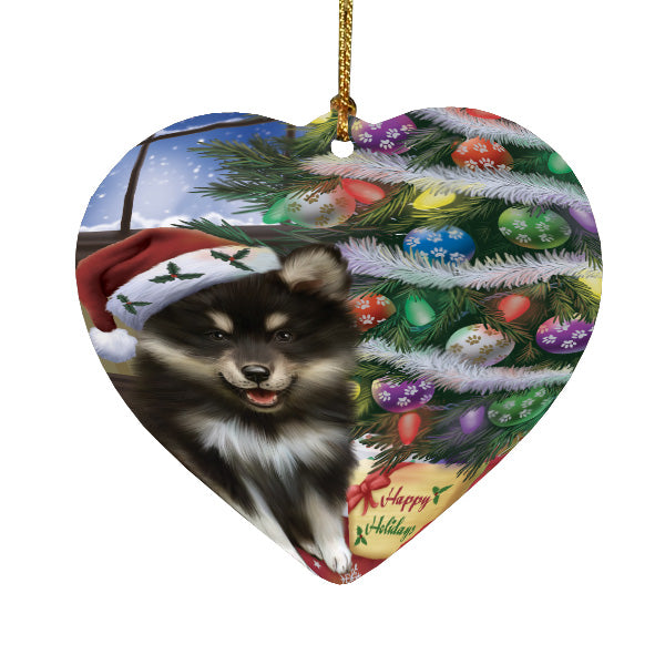 Christmas Tree and Presents Finnish Lapphund Dog Heart Christmas Ornament HPORA59080