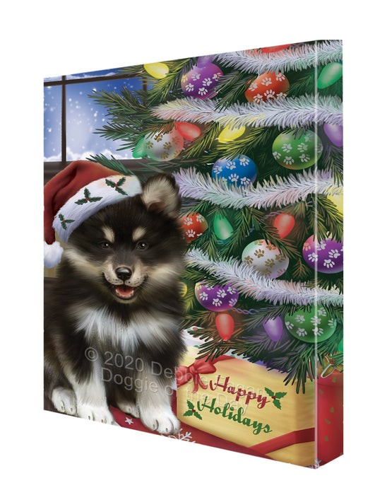 Christmas Tree and Presents Finnish Lapphund Dog Canvas Wall Art - Premium Quality Ready to Hang Room Decor Wall Art Canvas - Unique Animal Printed Digital Painting for Decoration CVS333