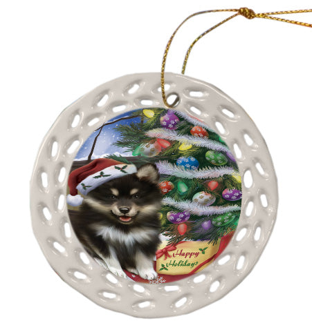 Christmas Tree and Presents Finnish Lapphund Dog Doily Ornament DPOR58731