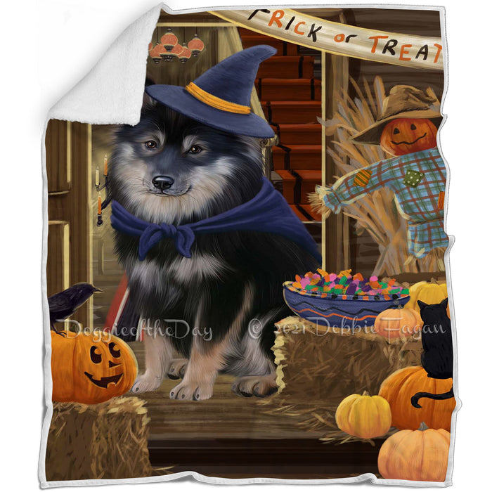 Enter at Own Risk Trick or Treat Halloween Finnish Lapphund Dog Blanket BLNKT142622