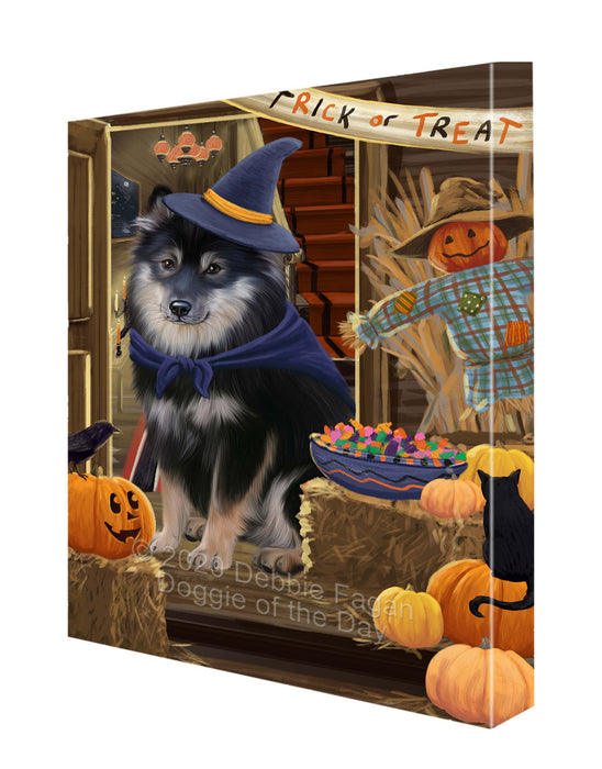 Enter at Your Own Risk Halloween Trick or Treat Finnish Lapphund Dogs Canvas Wall Art - Premium Quality Ready to Hang Room Decor Wall Art Canvas - Unique Animal Printed Digital Painting for Decoration CVS238