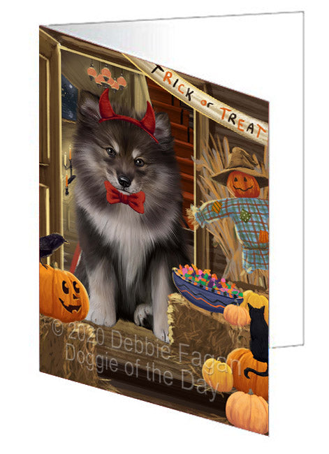 Enter at Your Own Risk Halloween Trick or Treat Finnish Lapphund Dogs Handmade Artwork Assorted Pets Greeting Cards and Note Cards with Envelopes for All Occasions and Holiday Seasons