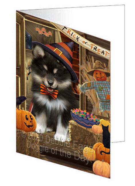Enter at Your Own Risk Halloween Trick or Treat Finnish Lapphund Dogs Handmade Artwork Assorted Pets Greeting Cards and Note Cards with Envelopes for All Occasions and Holiday Seasons