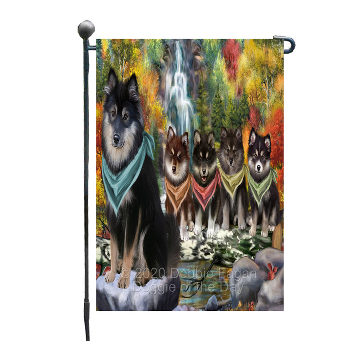 Scenic Waterfall Finnish Lapphund Dogs Garden Flags Outdoor Decor for Homes and Gardens Double Sided Garden Yard Spring Decorative Vertical Home Flags Garden Porch Lawn Flag for Decorations