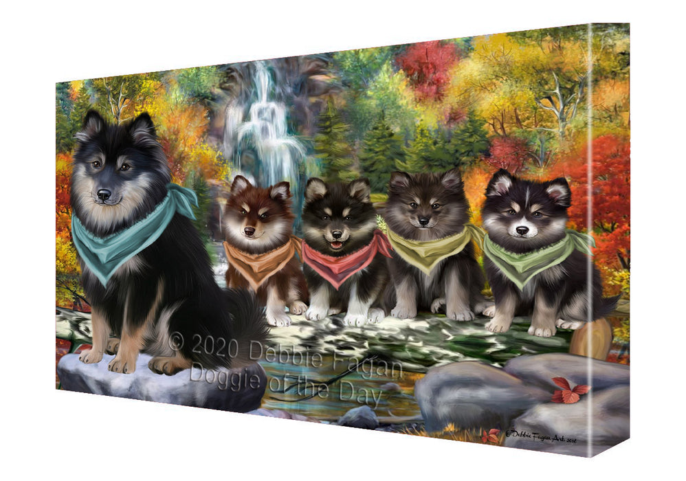 Scenic Waterfall Finnish Lapphund Dogs Canvas Wall Art - Premium Quality Ready to Hang Room Decor Wall Art Canvas - Unique Animal Printed Digital Painting for Decoration