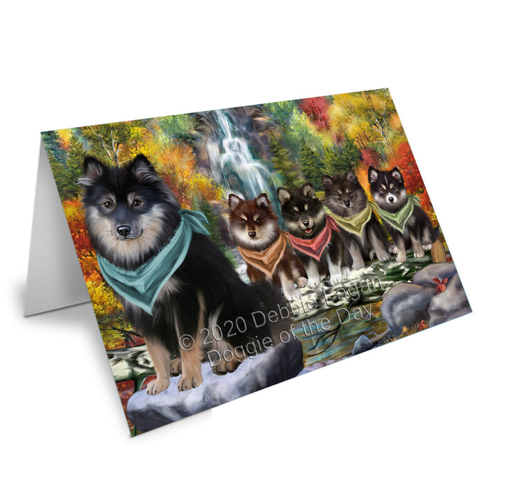 Scenic Waterfall Finnish Lapphund Dogs Handmade Artwork Assorted Pets Greeting Cards and Note Cards with Envelopes for All Occasions and Holiday Seasons