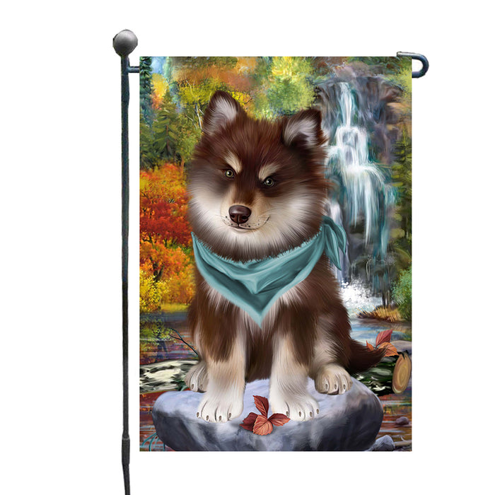 Scenic Waterfall Finnish Lapphund Dog Garden Flags Outdoor Decor for Homes and Gardens Double Sided Garden Yard Spring Decorative Vertical Home Flags Garden Porch Lawn Flag for Decorations GFLG68112