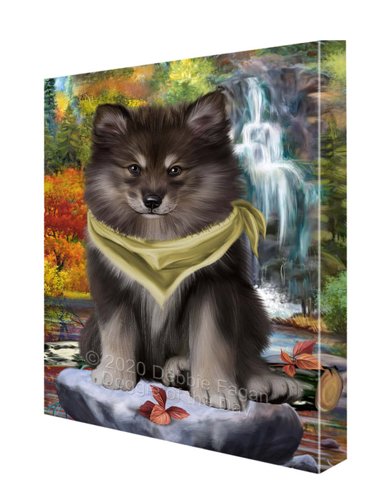 Scenic Waterfall Finnish Lapphund Dog Canvas Wall Art - Premium Quality Ready to Hang Room Decor Wall Art Canvas - Unique Animal Printed Digital Painting for Decoration CVS384