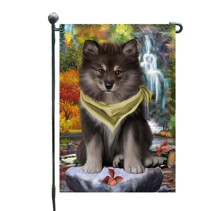Scenic Waterfall Finnish Lapphund Dog Garden Flags Outdoor Decor for Homes and Gardens Double Sided Garden Yard Spring Decorative Vertical Home Flags Garden Porch Lawn Flag for Decorations GFLG68113