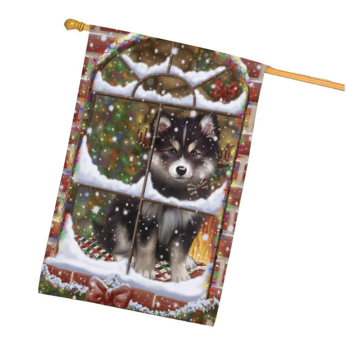 Please come Home for Christmas Finnish Lapphund Dog House Flag Outdoor Decorative Double Sided Pet Portrait Weather Resistant Premium Quality Animal Printed Home Decorative Flags 100% Polyester FLG67996