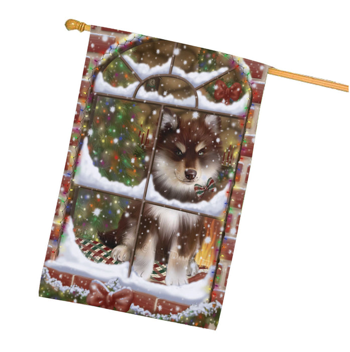 Please come Home for Christmas Finnish Lapphund Dog House Flag Outdoor Decorative Double Sided Pet Portrait Weather Resistant Premium Quality Animal Printed Home Decorative Flags 100% Polyester FLG67997