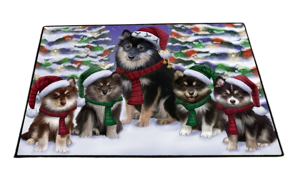 Christmas Happy Holidays Finnish Lapphund Dogs Family Portrait Floormat FLMS55528