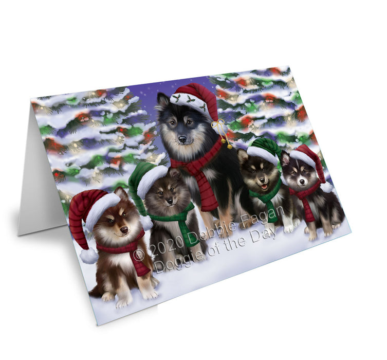 Christmas Happy Holidays Finnish Lapphund Dogs Family Portrait Handmade Artwork Assorted Pets Greeting Cards and Note Cards with Envelopes for All Occasions and Holiday Seasons