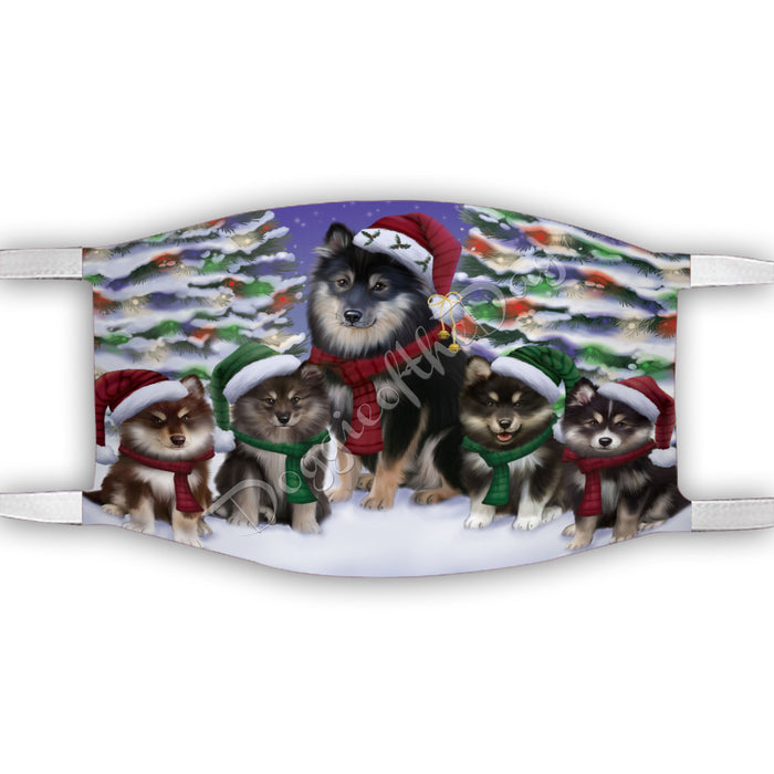 Finnish Lapphund Dogs Christmas Family Portrait in Holiday Scenic Background Face Mask FM48344