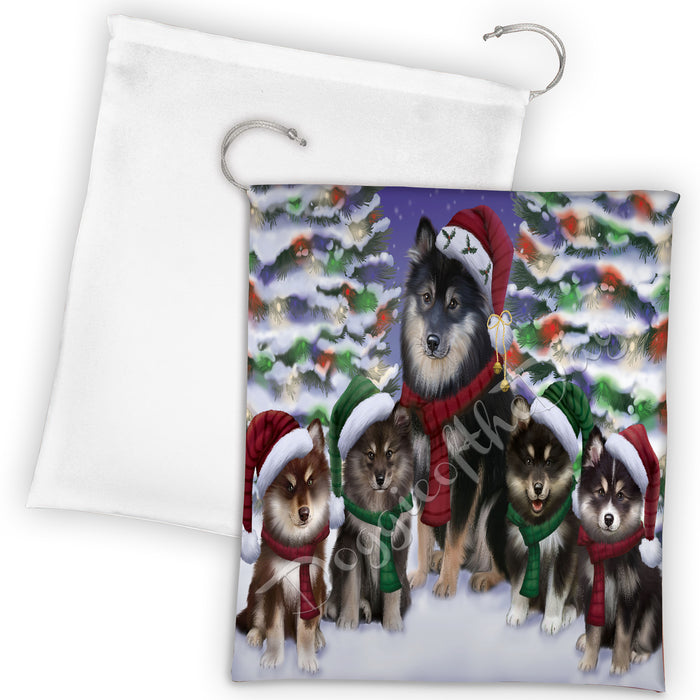 Finnish Lapphund Dogs Christmas Family Portrait in Holiday Scenic Background Drawstring Laundry or Gift Bag LGB48142