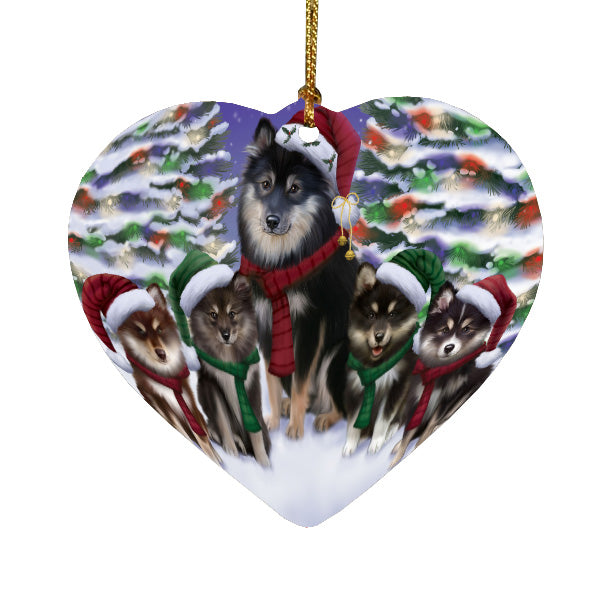 Christmas Happy Holidays Finnish Lapphund Dogs Family Portrait Heart Christmas Ornament HPORA58938