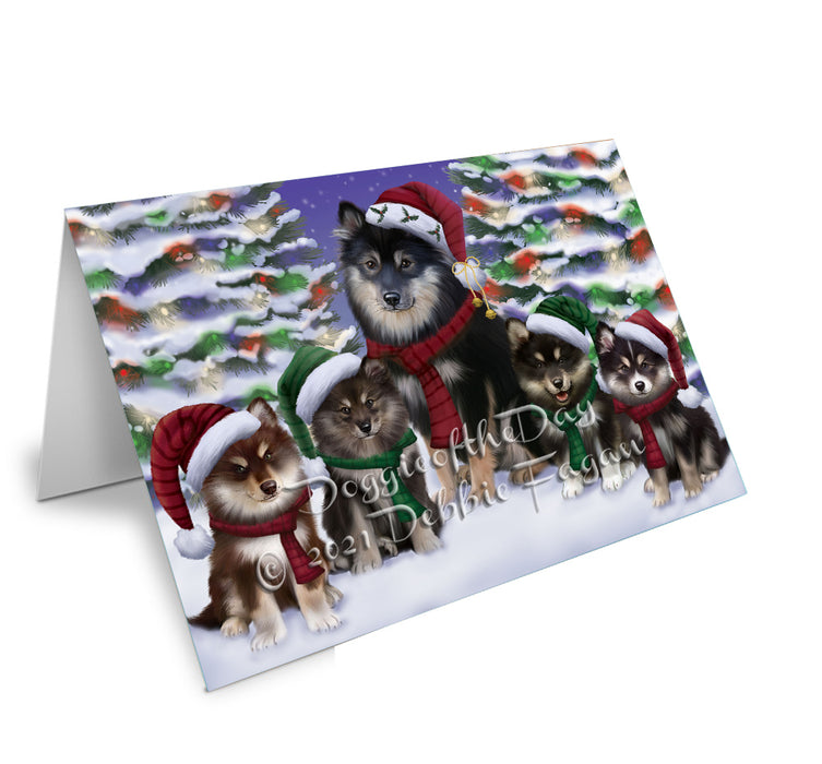 Christmas Family Portrait Finnish Lapphund Dog Handmade Artwork Assorted Pets Greeting Cards and Note Cards with Envelopes for All Occasions and Holiday Seasons