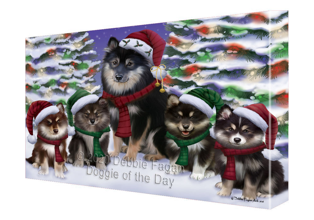 Christmas Happy Holidays Finnish Lapphund Dogs Family Portrait Canvas Wall Art - Premium Quality Ready to Hang Room Decor Wall Art Canvas - Unique Animal Printed Digital Painting for Decoration