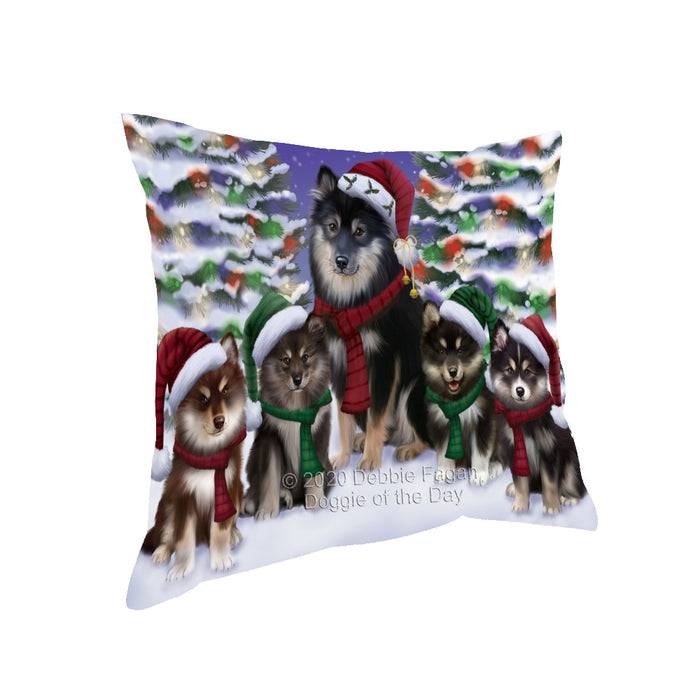 Christmas Happy Holidays Finnish Lapphund Dogs Family Portrait Pillow with Top Quality High-Resolution Images - Ultra Soft Pet Pillows for Sleeping - Reversible & Comfort - Ideal Gift for Dog Lover - Cushion for Sofa Couch Bed - 100% Polyester