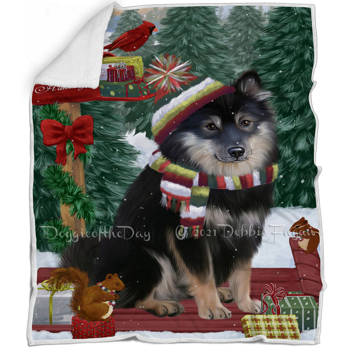 Merry Christmas Woodland Sled Finnish Lapphund Blanket BLNKT142720