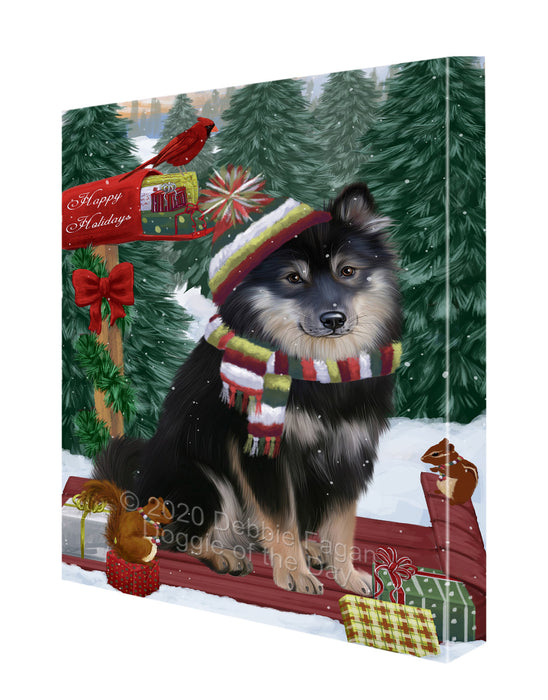 Christmas Woodland Sled Finnish Lapphund Dog Canvas Wall Art - Premium Quality Ready to Hang Room Decor Wall Art Canvas - Unique Animal Printed Digital Painting for Decoration CVS596