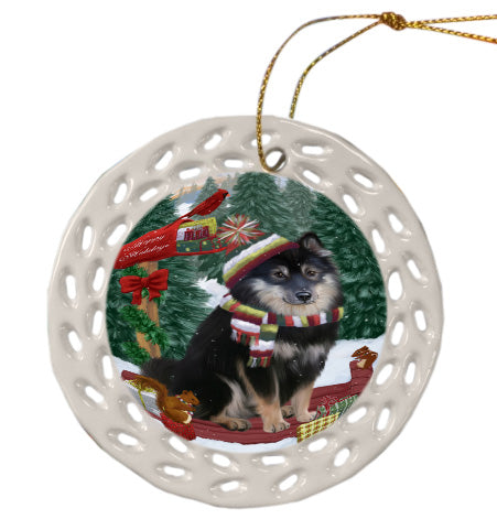 Christmas Woodland Sled Finnish Lapphund Dog Doily Ornament DPOR59066